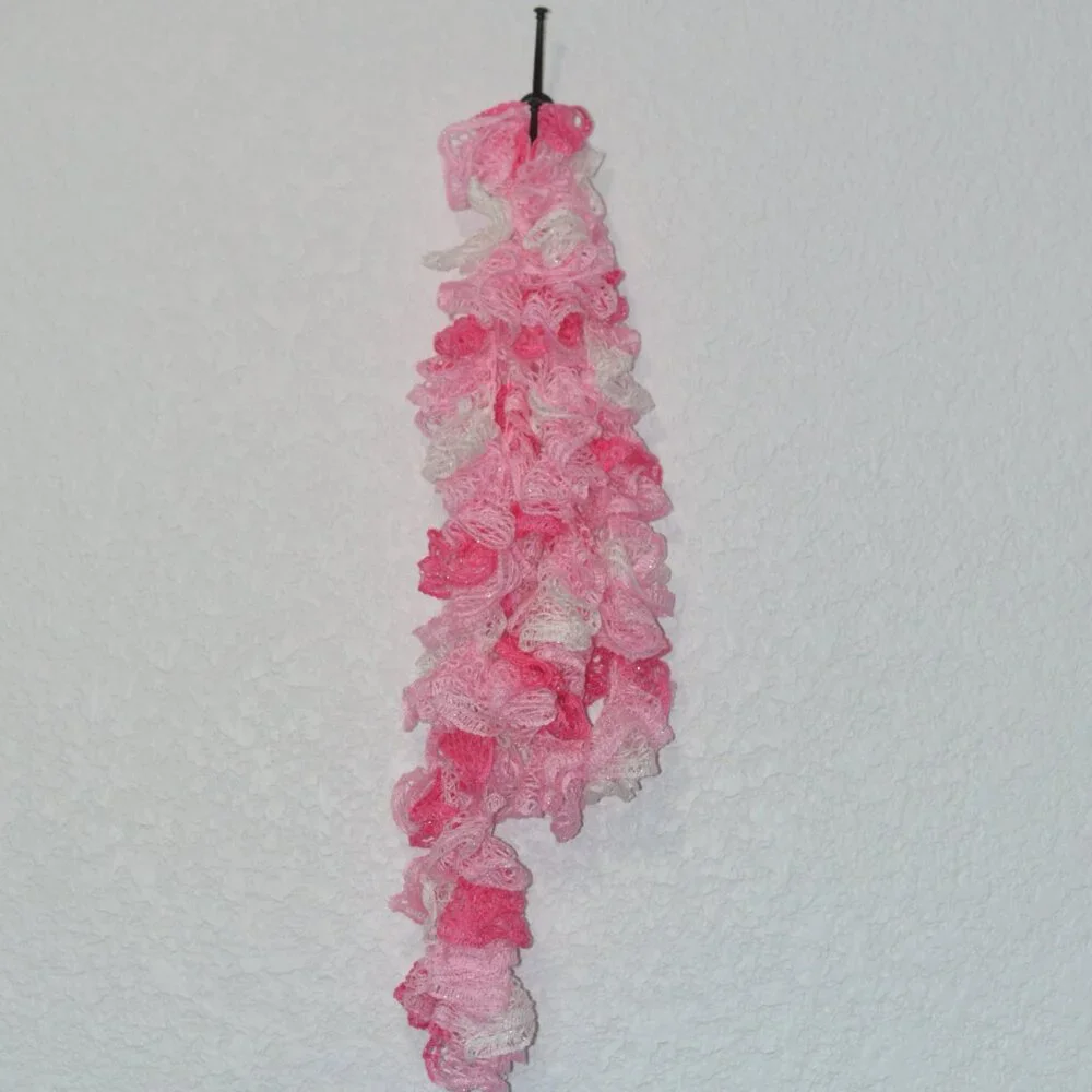 Homemade White, Dark Pink, and Pink Ruffle Scarf - Picture 2 of 2